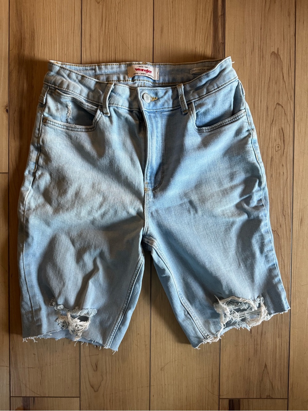 Wrangler Light Wash Distressed Denim Shorts